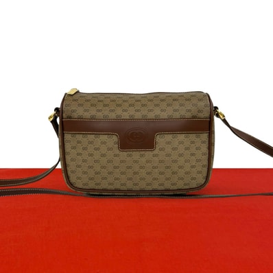 GUCCI グッチ マイクロGG ロゴ 柄 レザー PVC ショルダーバッグ ブラウン
32889