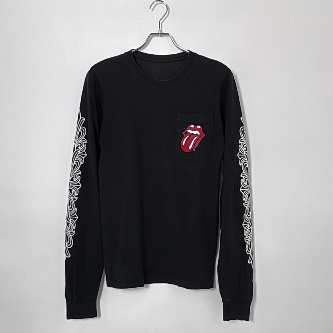 Chrome Hearts x The Rolling Stones Horseshoe Floral Cross L/S Pocket T-Shirt Black