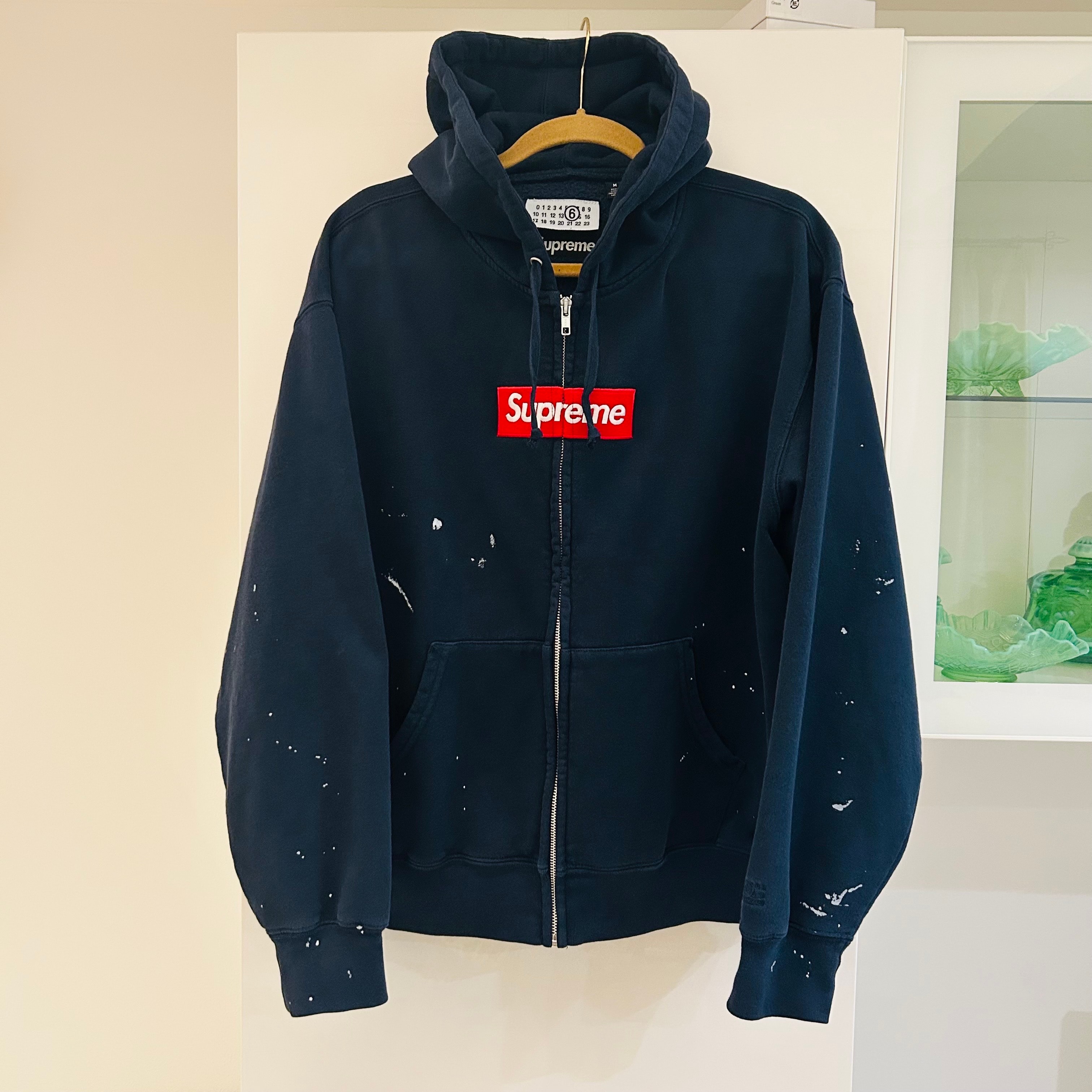 Supreme x MM6 Maison Margiela Box Logo Zip Up Hooded Sweatshirt "Navy"