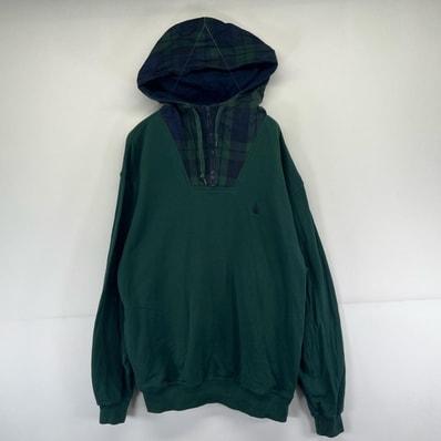 古着 90's/90年代 ノーティカ NAUTICA パーカー ハーフジップ プルオーバー ワンポイント ロゴ 刺繍 XL グリーン系 メンズ