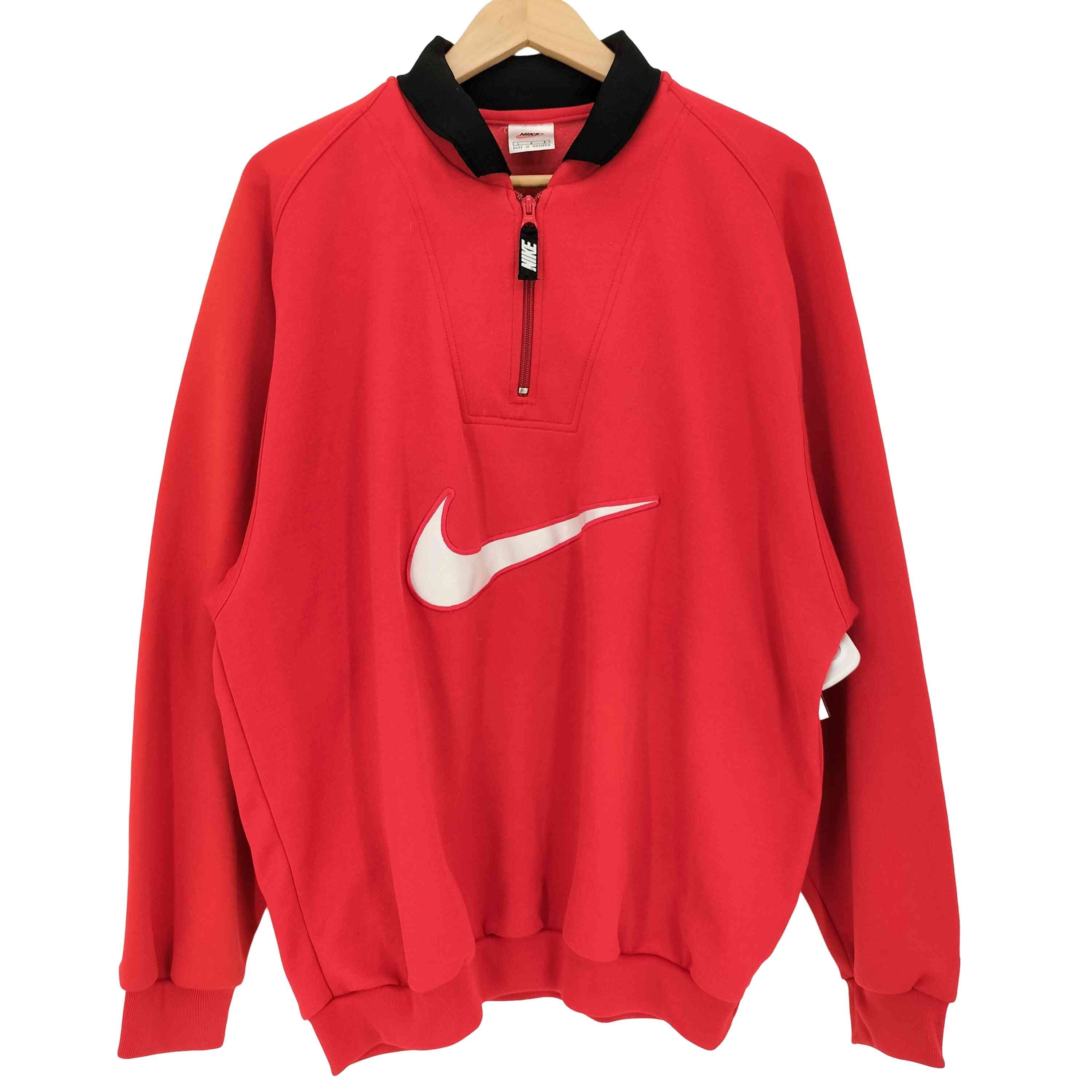 90s 白タグ ビッグスウッシュロゴ刺繍 襟付き ハーフジップ プルオーバー ジャージースウェット【1142037416849】