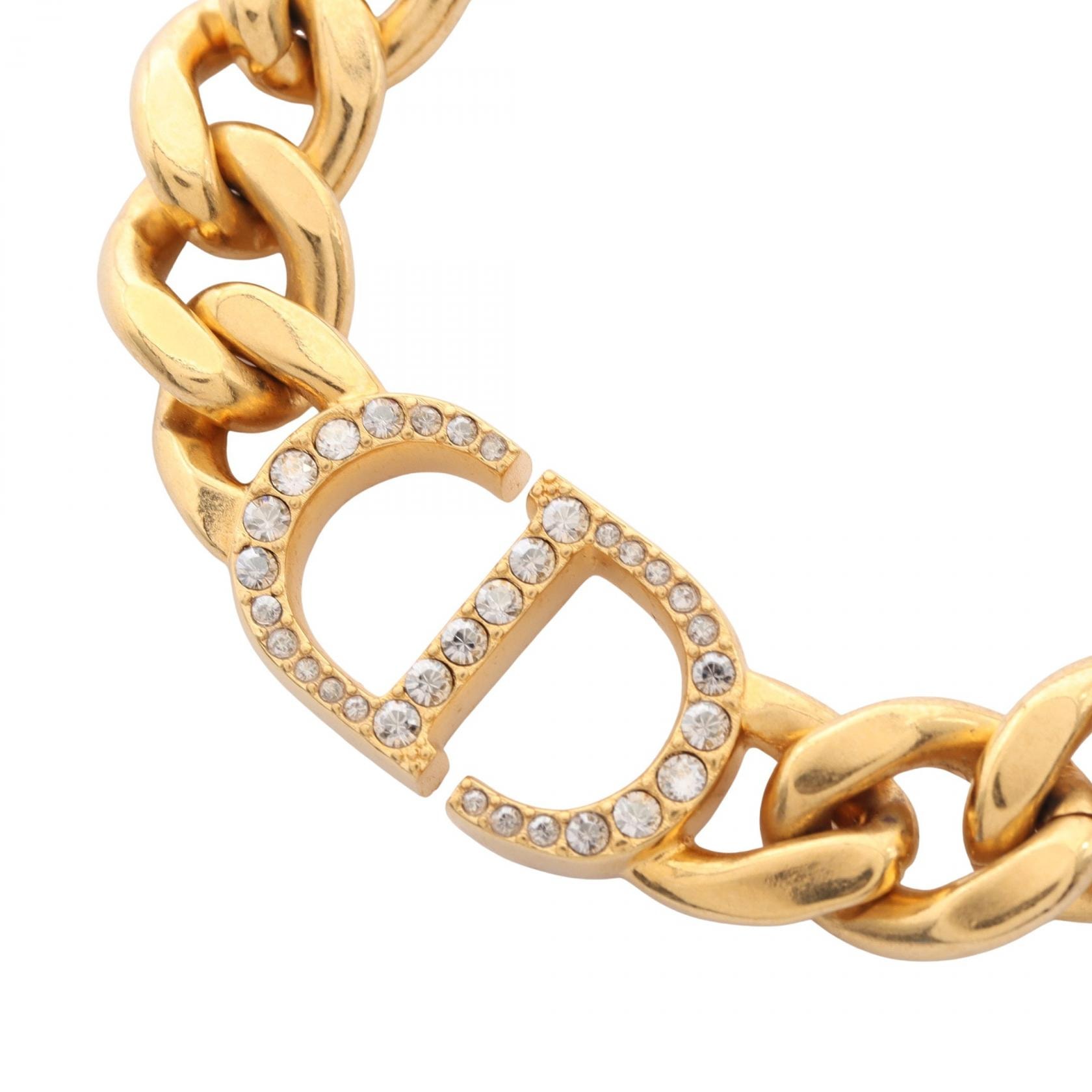 ディオール Dior CDロゴ ネックレス ジュエリー GP(ゴールドメッキ) ラインストーン レディース ゴールド系 / クリア系 【中古】