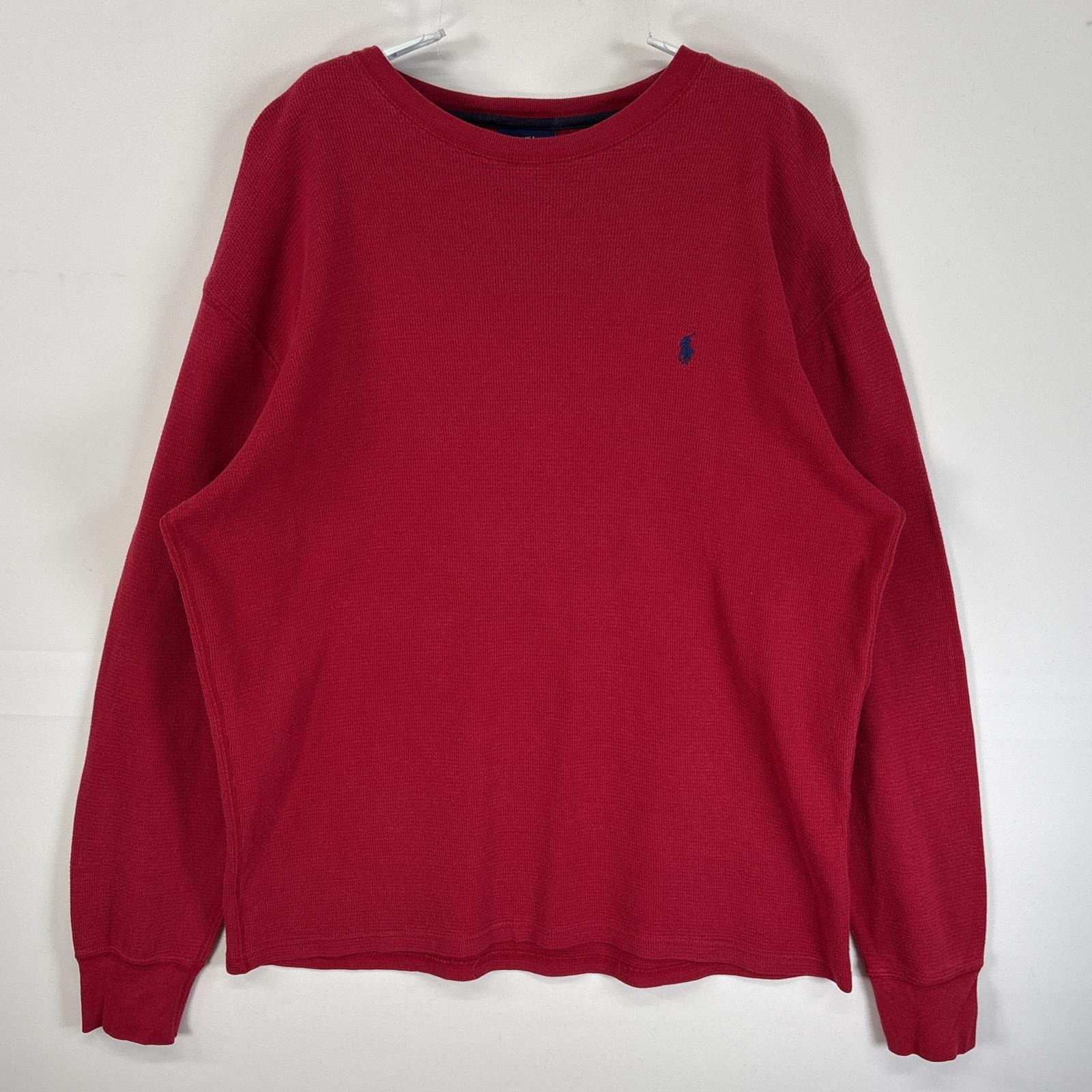 古着 ポロ・ラルフローレン POLO RALPH LAUREN 長袖Tシャツ ロゴ 刺繍 サーマル ワッフル L  レッド 無地 メンズ