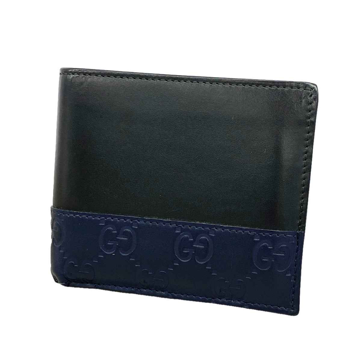 ★最終価格【6ge6439-k】グッチ 財布 グッチシマ 365487 レザー ブラック ネイビー シルバー金具【中古】メンズ