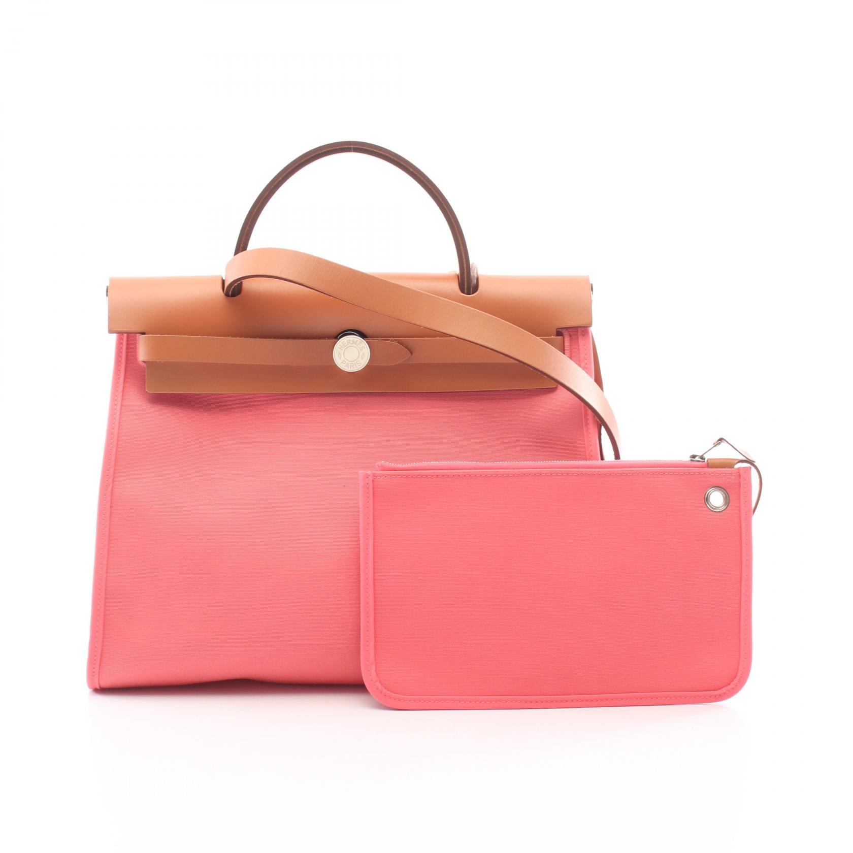 エルメス HERMES エールバッグジップPM 2WAY ハンドバッグ バッグ キャンバス レザー トワルオフィシエ / ヴァッシュハンター トワルオフィシエ ローズアザレ A刻印(2017年製造) レディース ピンク系 / ブラウン系