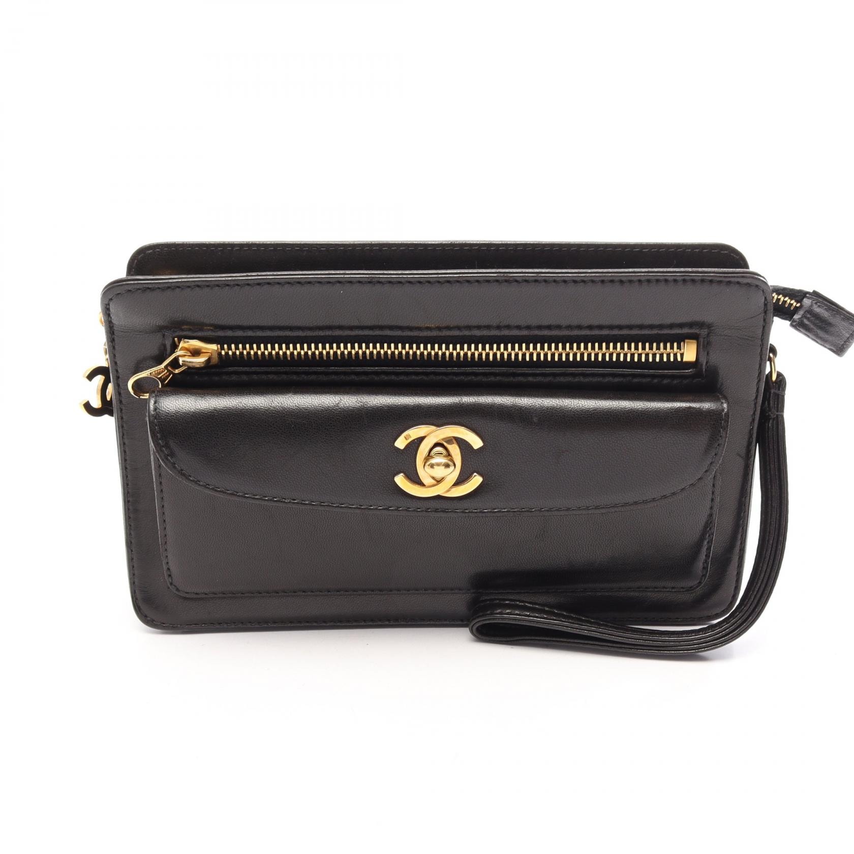 シャネル CHANEL ココマーク セカンドバッグ クラッチバッグ バッグ ラムスキン(羊革) カーフレザー レディース ブラック系 【中古】