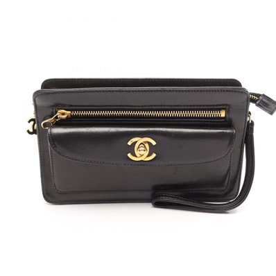 シャネル CHANEL ココマーク セカンドバッグ クラッチバッグ バッグ ラムスキン(羊革) カーフレザー レディース ブラック系 【中古】
