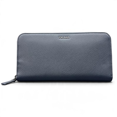 PRADA 極美品 プラダ SAFFIANO サフィアーノ ラウンドファスナー長財布 2ML317 サフィアーノレザー ネイビー ロゴ ロングウォレット 箱付き Aランク 鑑定済 中古 プラダ財布