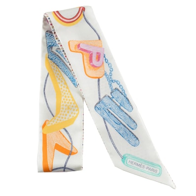 HERMES エルメス ツイリー Chevaloscope Neon シュヴァルスコープ ネオン 853954S 04 スカーフ シルク ホワイト マルチカラー【中古】