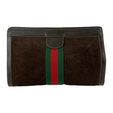 GUCCI グッチ ヴィンテージ オールドグッチ シェリーライン ブラウン スウェード レザー/ クラッチバッグ セカンドバッグ 505710 【中古】