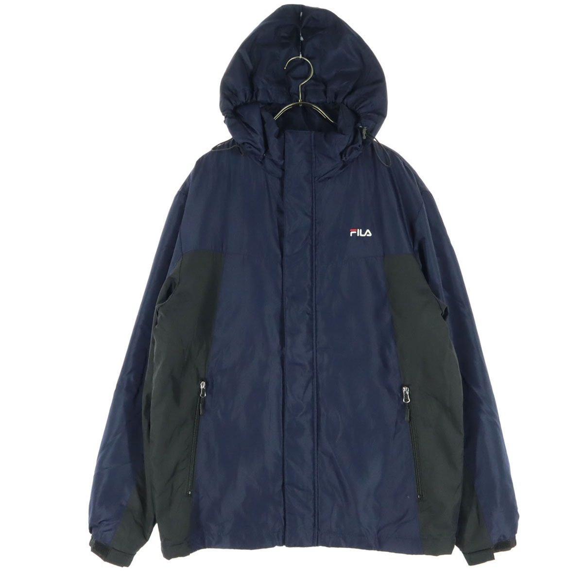 FILA フィラ ロゴ刺繍 フード付 中綿ジャケット L ネイビー