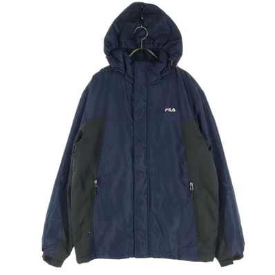 FILA フィラ ロゴ刺繍 フード付 中綿ジャケット L ネイビー