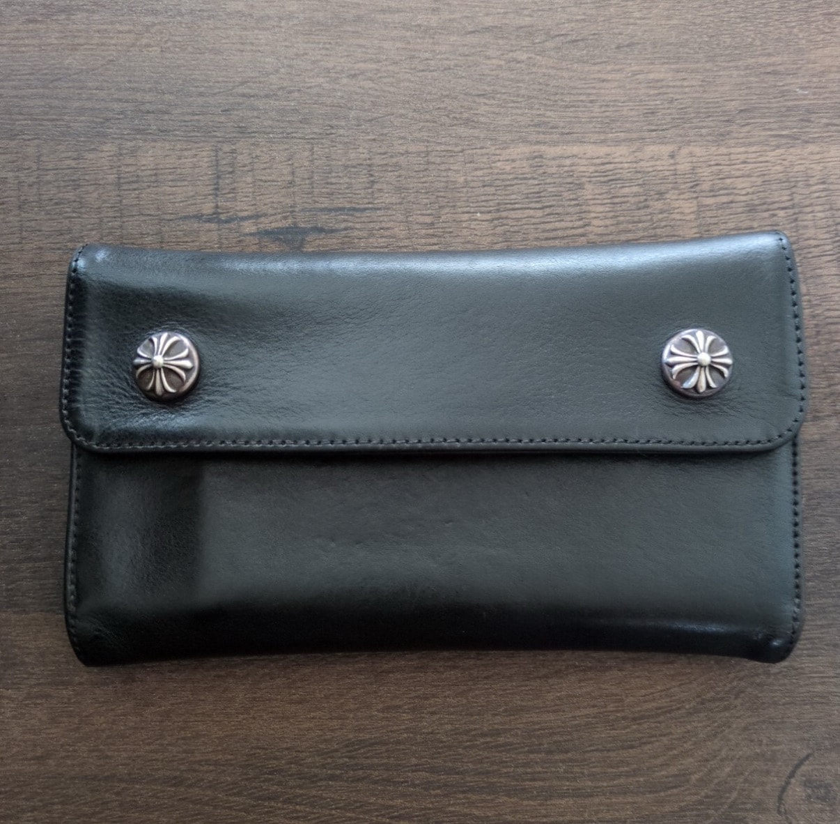 美品 CHROME HEARTS クロムハーツ ウェーブウォレット WAVE WALLET クロスボタン 財布
