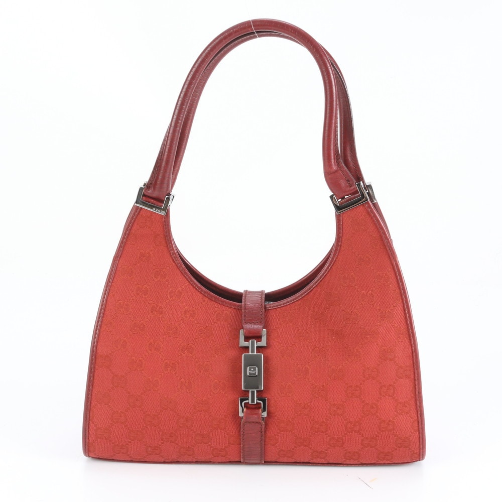 極美品◎ ハンドバッグ GGキャンバス ジャッキー レザー レッド