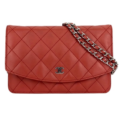 CHANEL シャネル マトラッセ チェーンウォレット ココマーク ショルダーバッグ ラムスキン オレンジ シルバー金具 レディース【中古】