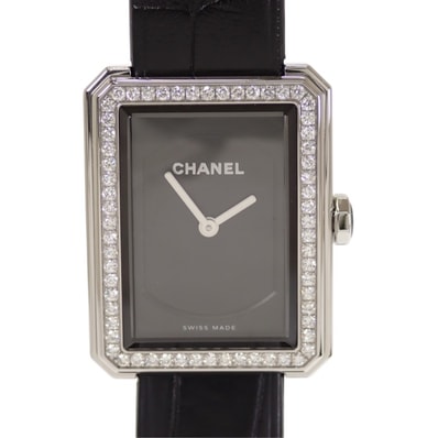 シャネル CHANEL ボーイフレンド H4883 腕時計 ダイヤモンド ステンレススチール レザー クオーツ ブラック文字盤 レディース【中古】【Aランク】