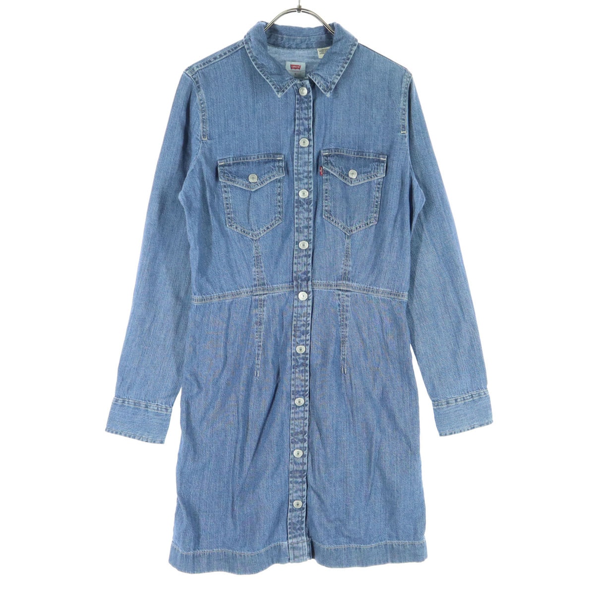 美品 Levi's リーバイス 長袖 デニム 膝丈ワンピース S ブルー