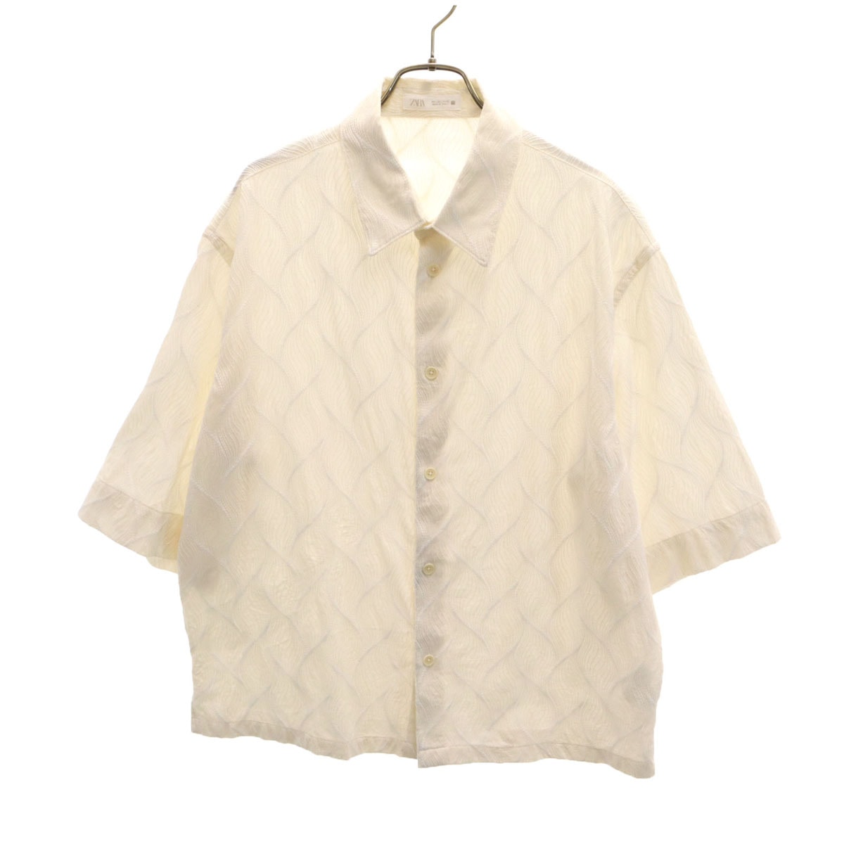 ZARA ザラ 総柄 半袖 シャツ L アイボリー