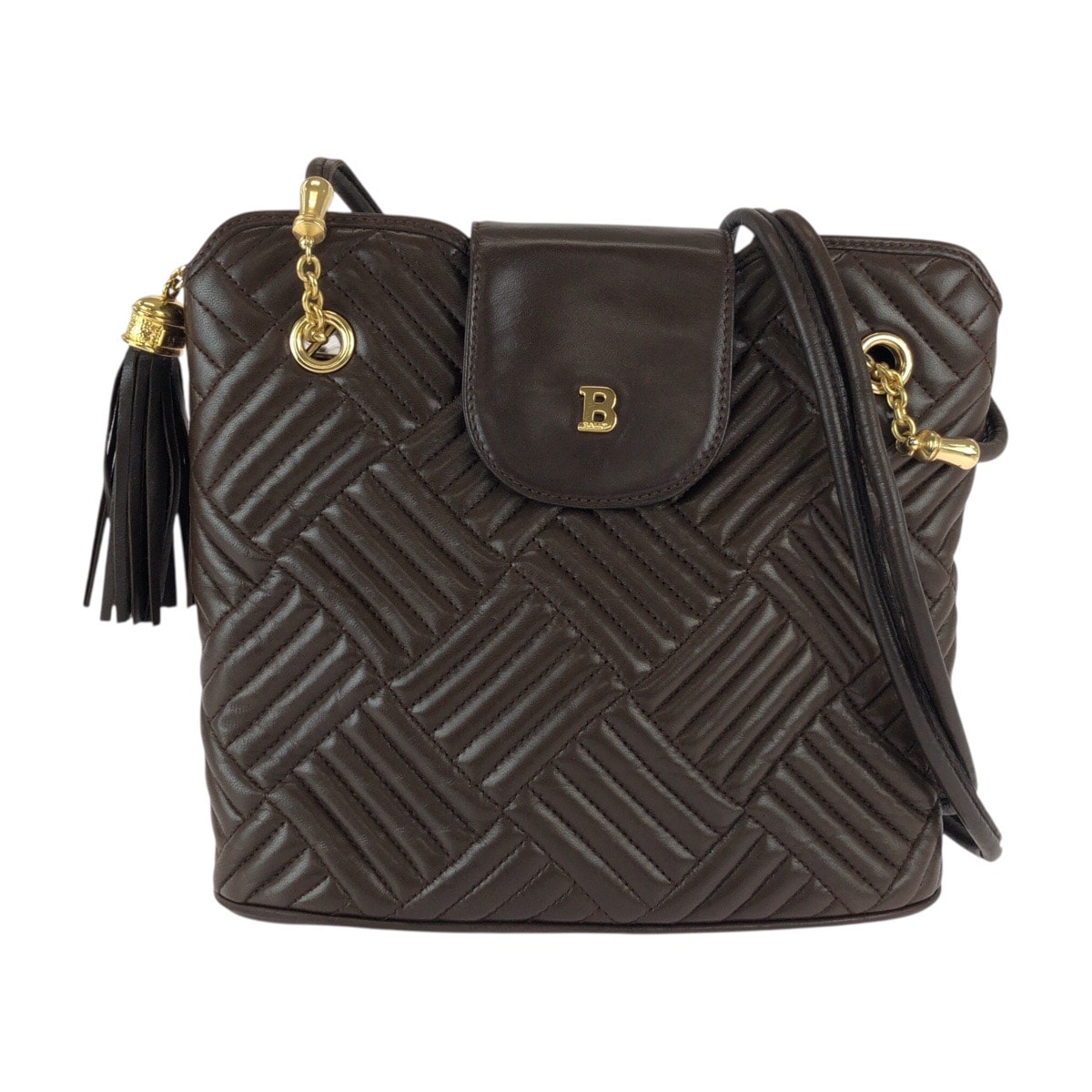 美品 BALLY バリー キルティング ブラウン ゴールド金具 レザー ショルダーバッグ 600991 【中古】