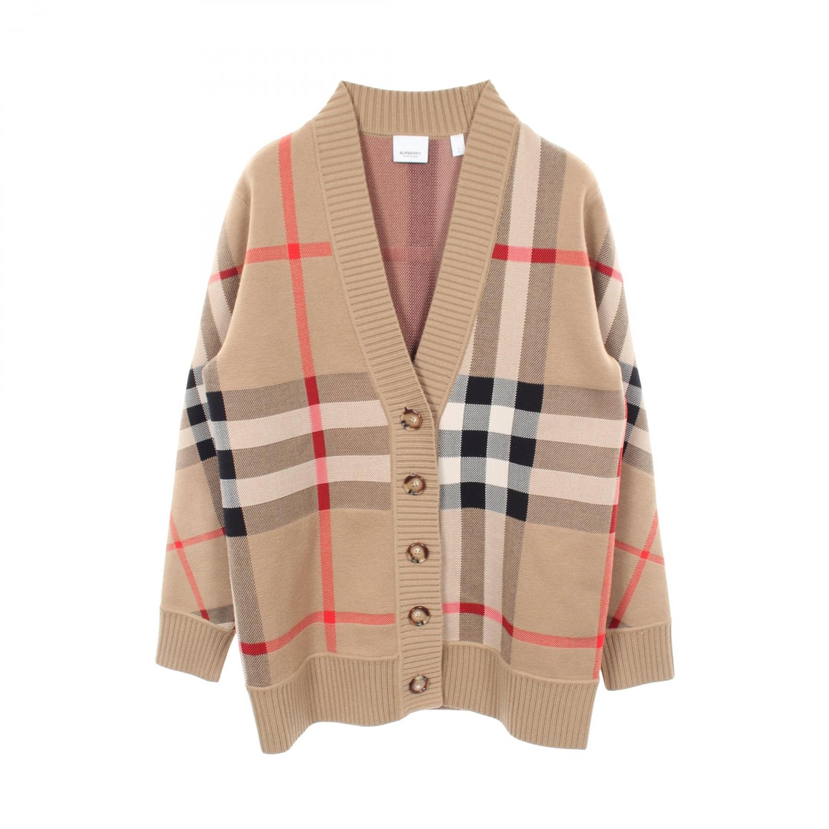 バーバリー BURBERRY ノバチェック テクニカル ジャカード カーディガン 衣料品 トップス ウール ポリエステル レディース ベージュ系 【中古】