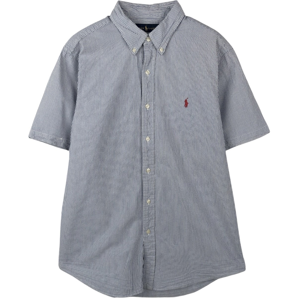 古着 ラルフローレン Ralph Lauren シアサッカー 半袖 ボタンダウン ストライプシャツ メンズL相当/eaa665069