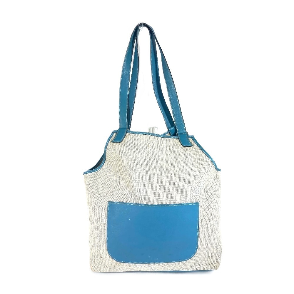 エルメス HERMES ジャルディニエPM 肩掛け トートバッグ カバン 縦型 ショルダーバッグ レザー/キャンバス ブルー