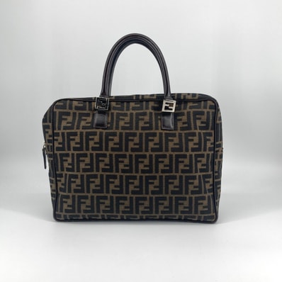 FENDI(フェンディ) ズッカ柄 2WAY レザー / イカットナイロンキャンバス / ナイロンジャガード ブリーフケース ブラウン×ダークブラウン