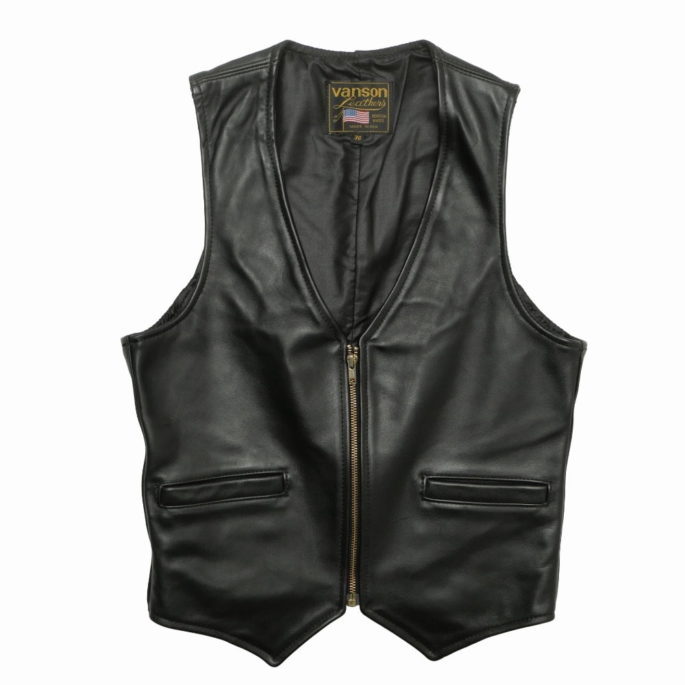 VANSON バンソン ジャケット サイズ36 本革 レザー ベスト Vネック ジップアップ USA製 ブランド古着【中古】20261029/RB1369