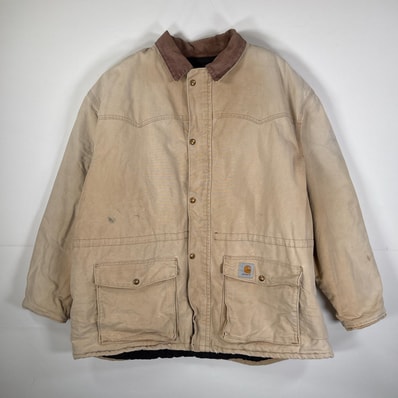古着 カーハート Carhartt カバーオール ダックジャケット 襟コーデュロイ キルティングライナー ベージュ系 メンズ