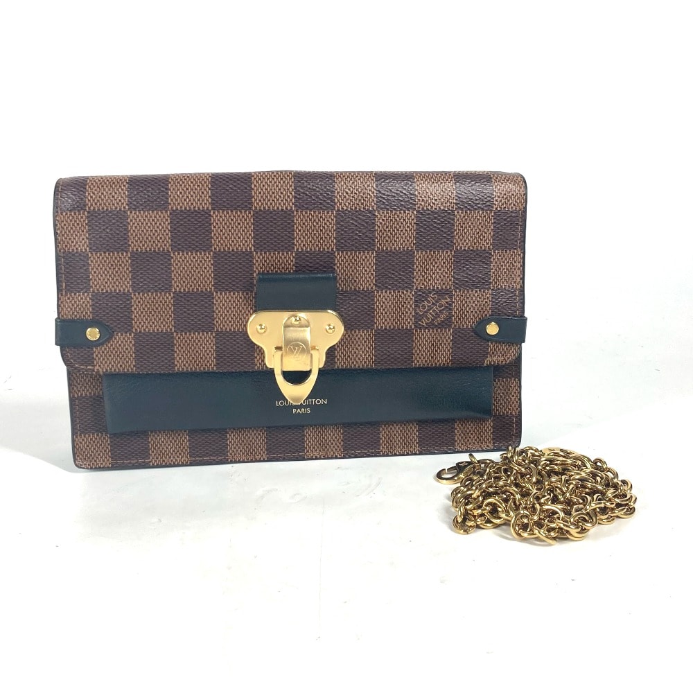 ルイヴィトン LOUIS VUITTON ポルトフォイユ・ヴァヴァン チェーン N60221 ダミエ チェーンウォレット ショルダーバッグ 斜め掛け 長財布 ダミエキャンバス ノワール ブラウン