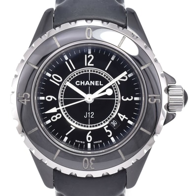シャネル CHANEL H0680 J12 33mm セラミック/レザー ブラック クォーツ レディース 美品 保証書付き 腕時計 A#149452