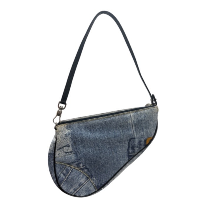 美品 Christian Dior クリスチャンディオール サドル ブルー シルバー金具 キャンバス レザー/ ハンドバッグ ショルダーバッグ S1-00249 【中古】