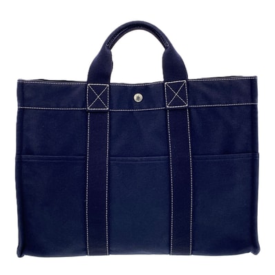 HERMES エルメス サックドーヴィルMM ハンドバッグ トートバッグ キャンバス ネイビー レディース メンズ ユニセックス【中古】
