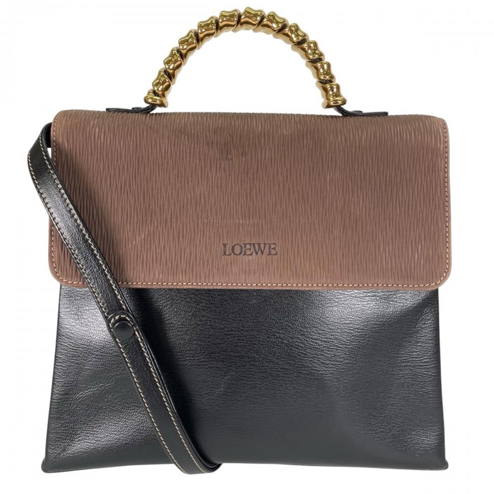 LOEWE ロエベ ハンドバッグ ベラスケス 2WAY 斜め掛け カーフ ブラック 黒 ブラウン 茶 ゴールド金具 レディース【中古品】