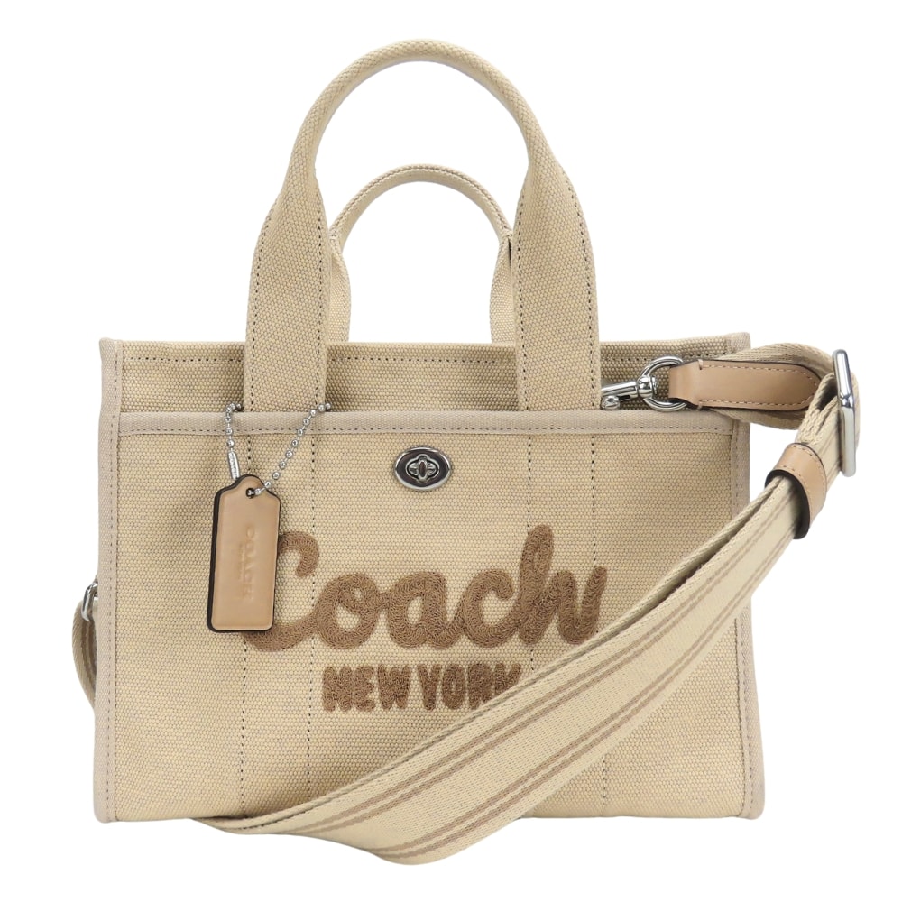 【中古】 コーチ トートバッグ カーゴ CP164 ロゴ刺繍 キャンバス レザー ベージュ 2WAY 斜め掛け ショルダー 普段使い カジュアル レディース 女性 COACH
