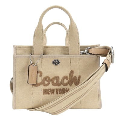 【中古】 コーチ トートバッグ カーゴ CP164 ロゴ刺繍 キャンバス レザー ベージュ 2WAY 斜め掛け ショルダー 普段使い カジュアル レディース 女性 COACH
