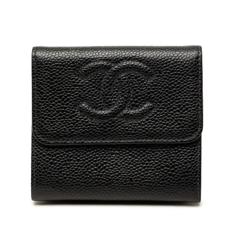 シャネル ココマーク 二つ折り財布 ブラック キャビアスキン レディース CHANEL 中古