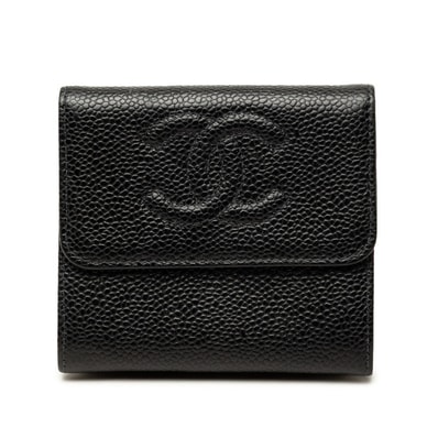 シャネル ココマーク 二つ折り財布 ブラック キャビアスキン レディース CHANEL 中古
