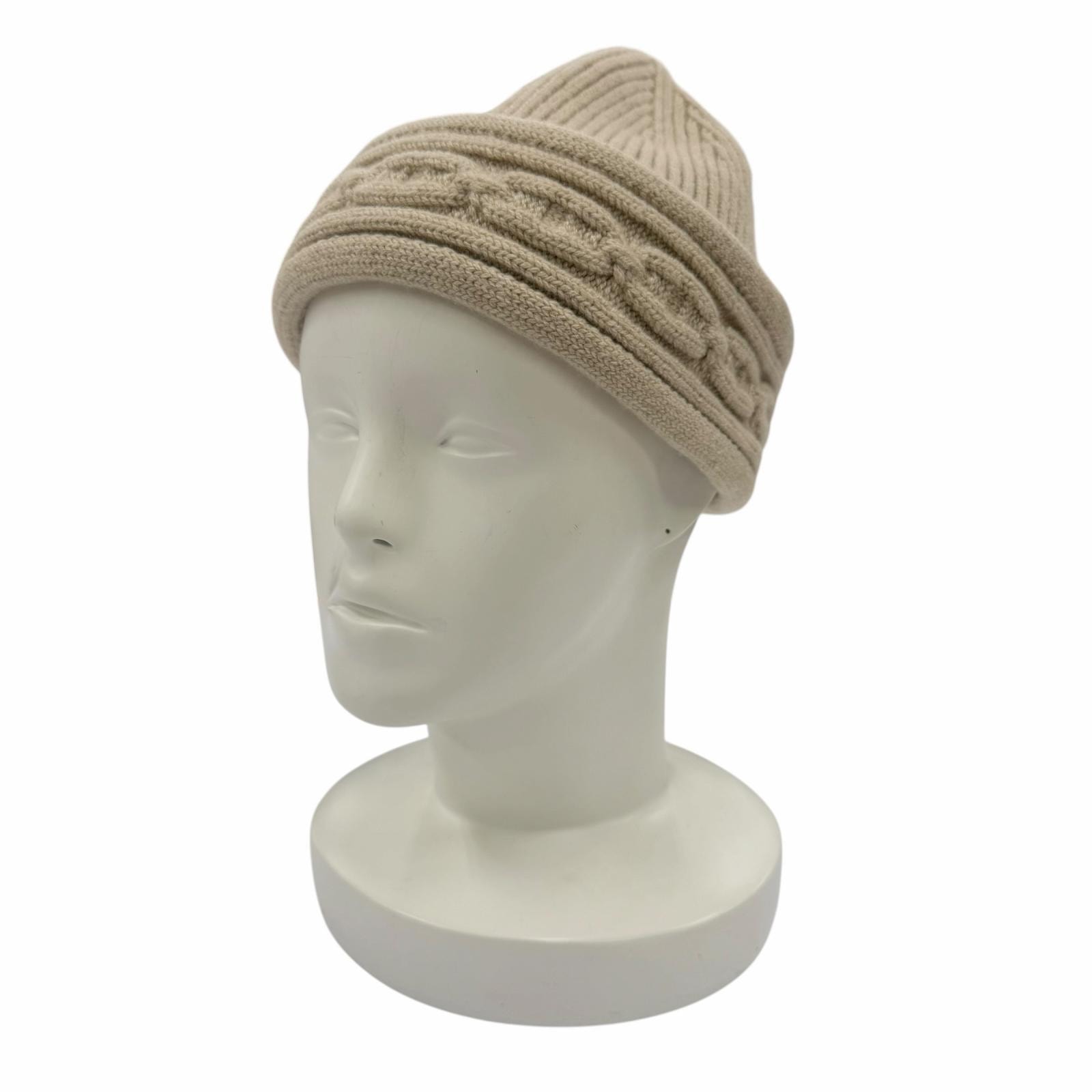 極美品 エルメス ニットキャップ ヘヴン・ツイスト ベージュ レディース L
