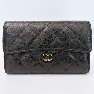 CHANEL Matelasse Caviar Skin Classic Flap Wallet "Black"