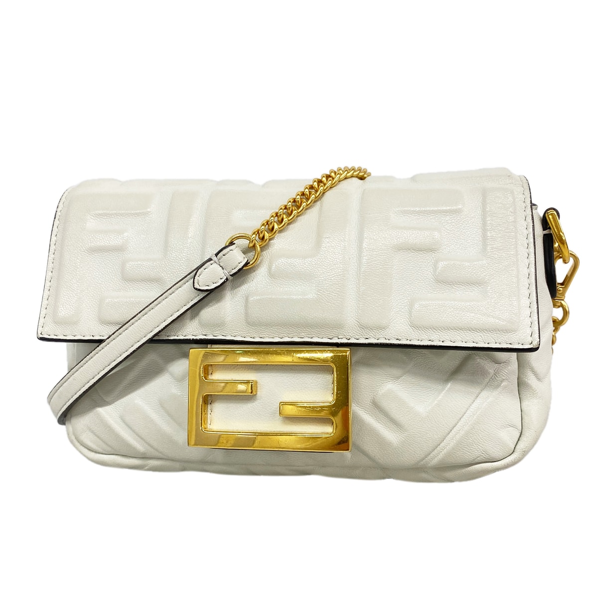 ★SALE【6he5856】フェンディ ショルダーバッグ バケット レザー ホワイト ゴールド金具【中古】レディース