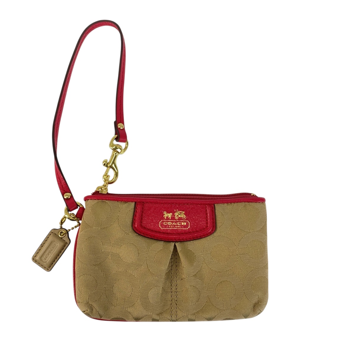 美品 COACH コーチ オプアート ベージュ ピンク ゴールド金具 キャンバス レザー/ ポーチ アクセサリーポーチ 600292 【中古】