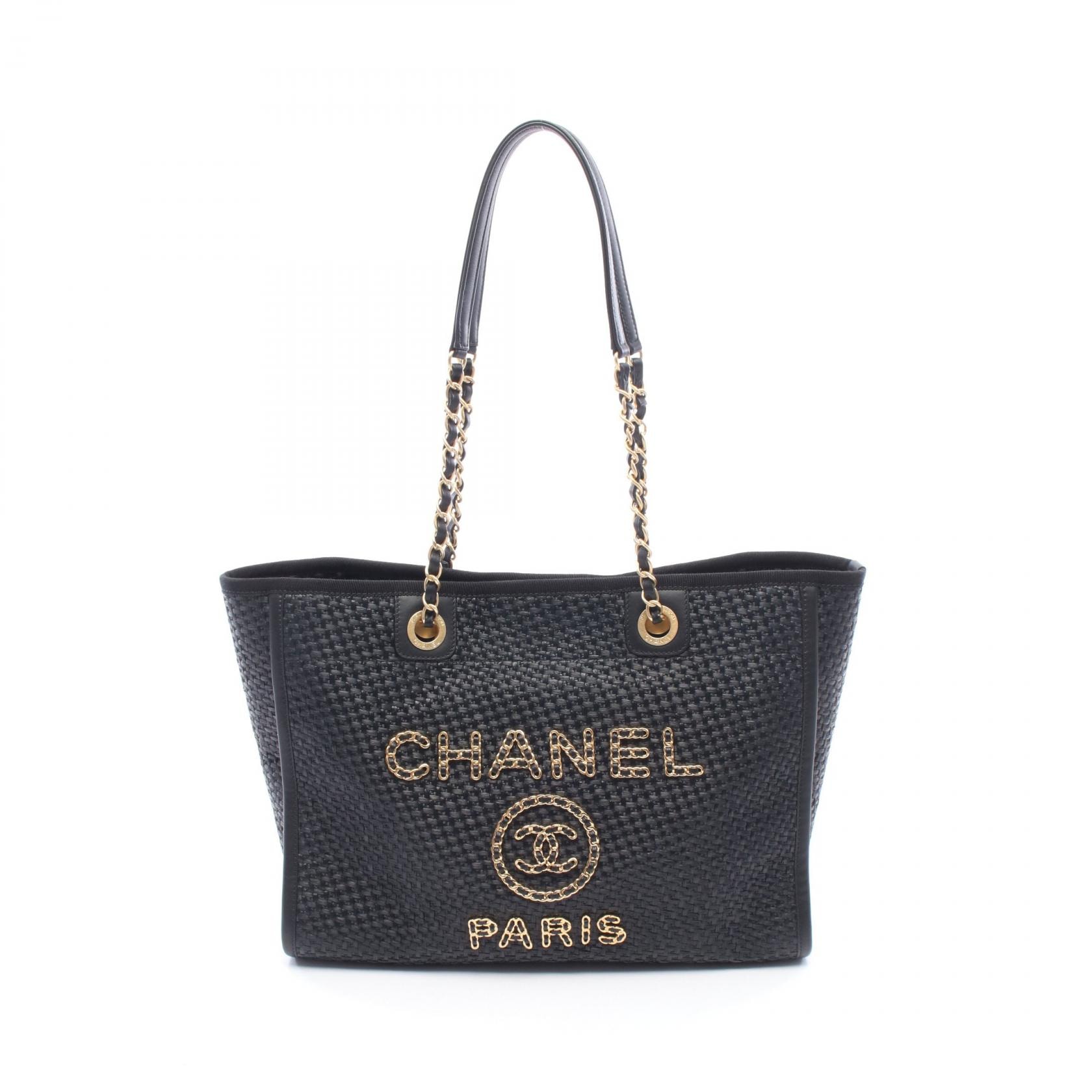 シャネル CHANEL ドーヴィル トートバッグ バッグ レザー ストロー レディース ブラック系 【中古】