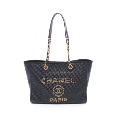 シャネル CHANEL ドーヴィル トートバッグ バッグ レザー ストロー レディース ブラック系 【中古】