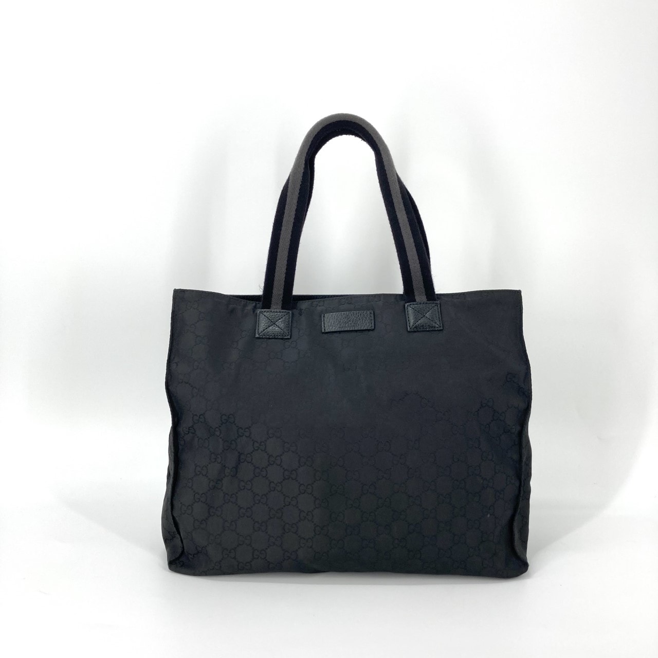 GUCCI(グッチ) GGナイロン レザー 449178 トートバッグ ブラック×グレー