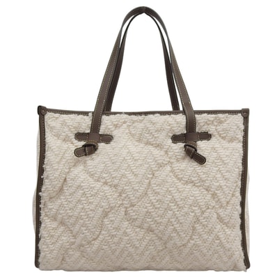 ジャンニキアリーニ 美品 マルチェッラ ニット トートバッグ レディース ホワイト×ブラウン M