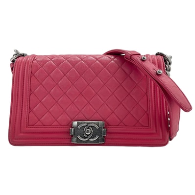シャネル CHANEL カーフスキン ボーイシャネル ミディアム ショルダーバッグ【中古】