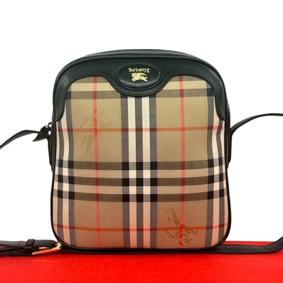 BURBERRY バーバリー シャドーホース ロゴ ノバチェック 柄 キャンバス レザー ショルダーバッグ ベージュ
39728