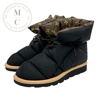 ルイヴィトン LOUIS VUITTON ピローライン モノグラム ブーツ ショートブーツ 靴 シューズ ナイロン ブラック ブラウン 未使用 アンクルブーツ