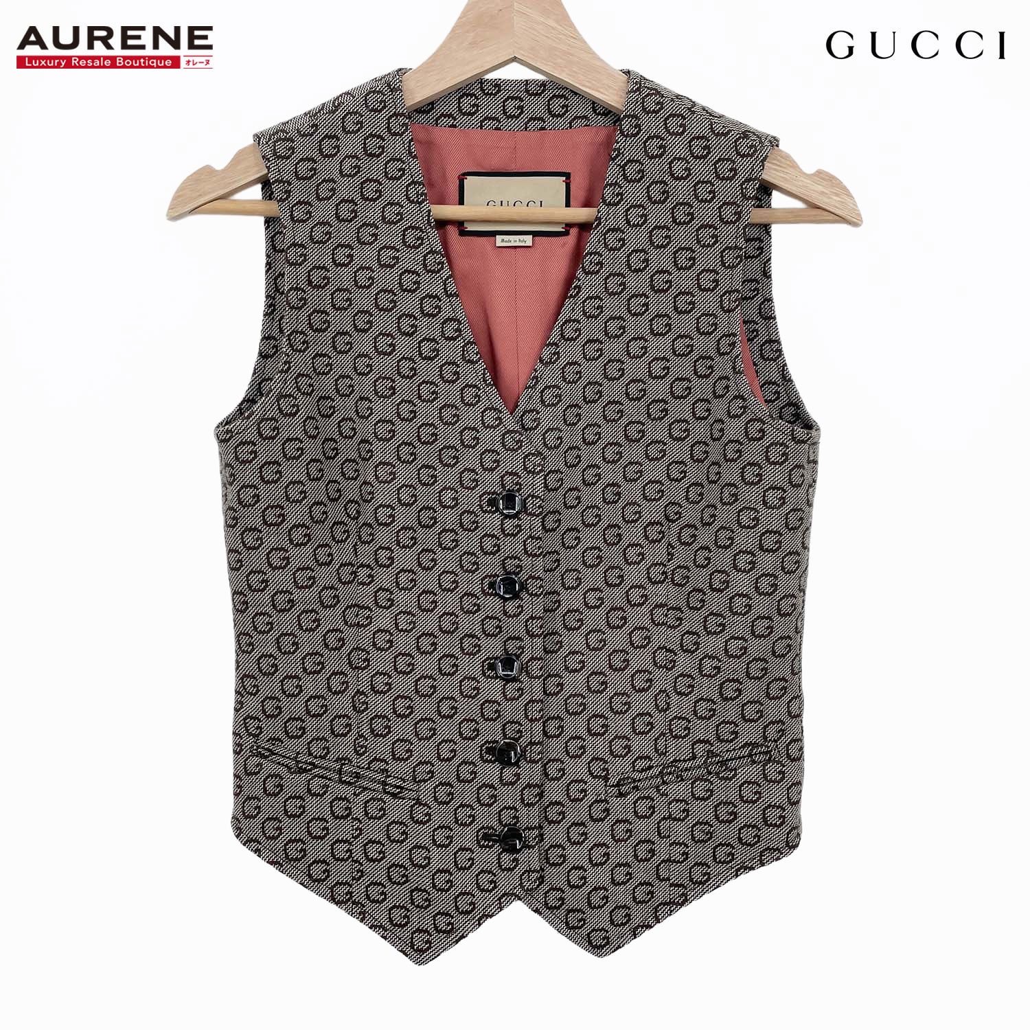 GUCCI グッチ ベスト ジレ トップス ジャガードGG柄 ウール レーヨン 38 ブラウン レディース
【中古】